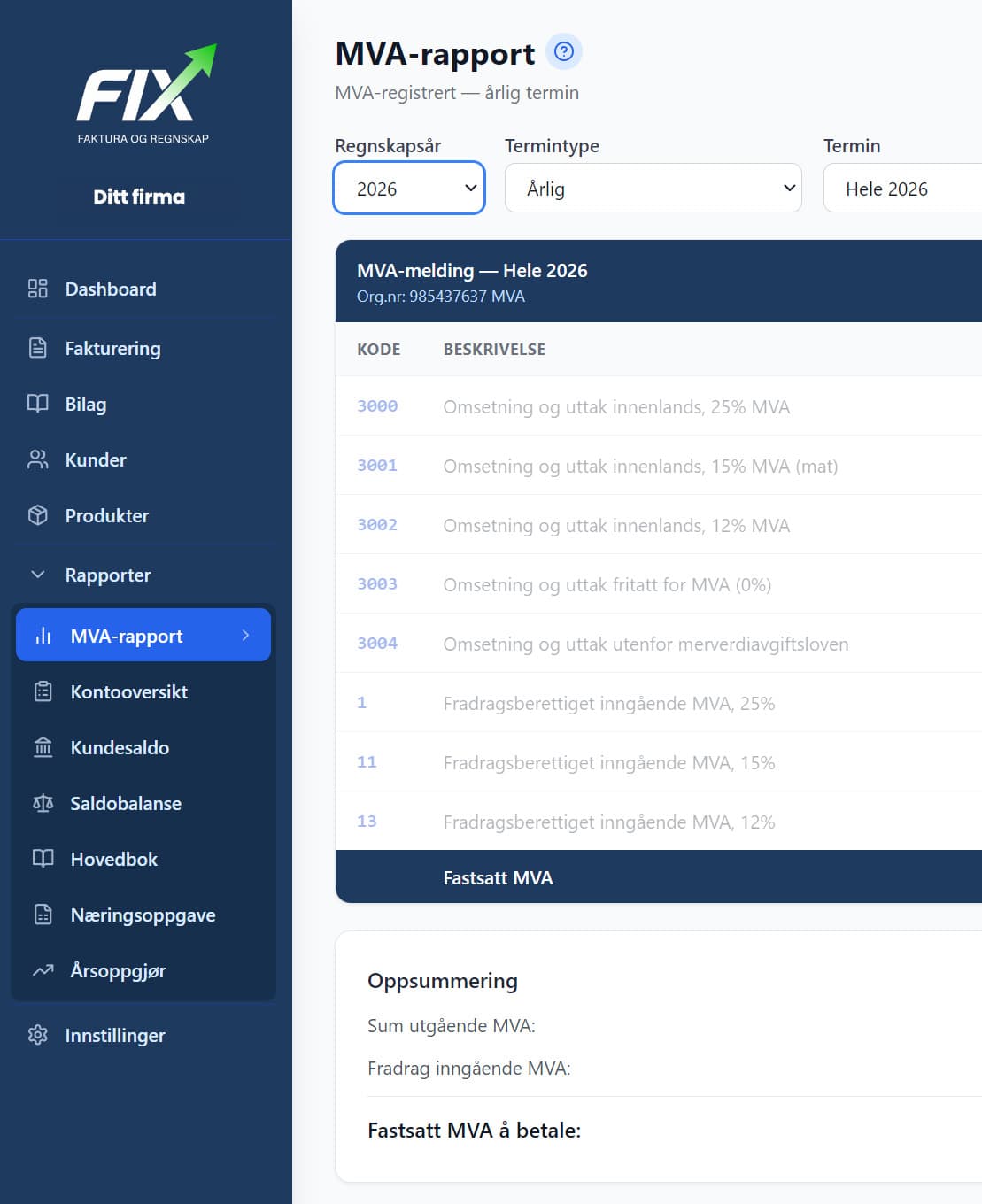 FIX Faktura og Regnskap - Dashboard